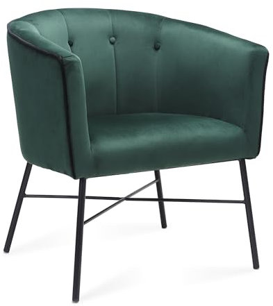 BONTEC Modern Velvet Tub Chair, Upholstered Accent Vanity Chair with Mental Legs, Barrel Armchair for Living Room, Bedroom, Makeup Room, Lounge, Cafe, Green