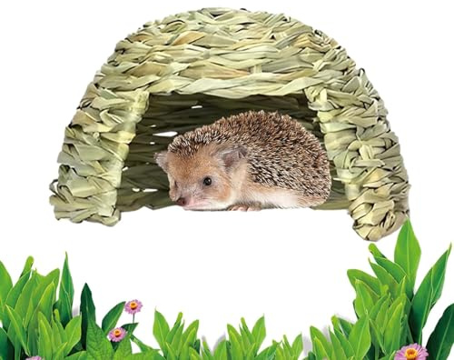 Meerschweinchenhaus, Hütte, Hausstall, Grashaus für Meerschweinchen, handgewebte Strohhütte, klappbares Kleintierversteck, Bett mit Doppelöffnungen, Spielhaus für Hasen