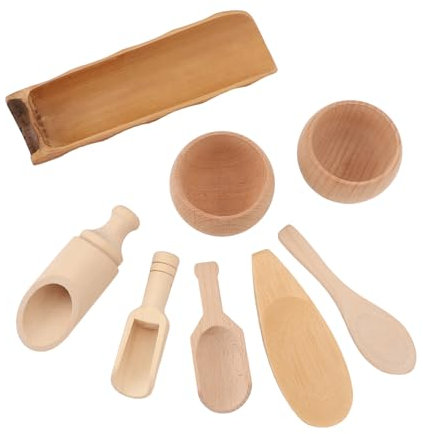NOENNULL Wooden Bowls Scoop Toys Sensory Bin Tools Toy Pre Teaching Safe Educational Wooden Bowls Scoop Toys for Transfer Work Fine Motor Learning