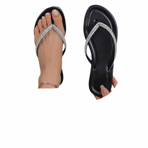 EGSDMNVSQ Tongs Femme Sandales Séparateur D'orteils Paillettes Strass Sandales Pantoufles Plage Extérieur Chaussures D'été élégant Confortable
