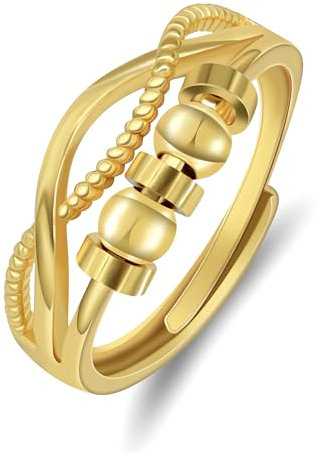 Yifnny Rotierende Ringe für Frauen, Drehbarer Fingerring Offene Ringe Kleine Perlen Verstellbare Ringe Geschenke Frauenschmuck (Stil 1 Gold)
