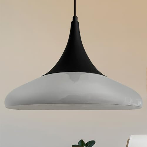 bamyum Hängelampe Paladin Grau Metall Ø35cm, Pendelleuchte Grau, Lampenschirm Hängelampe Esstisch Wohnzimmer Hängelampe Industrial Vintage, Pendelleuchte Esstisch, Küchenlampe Hängend