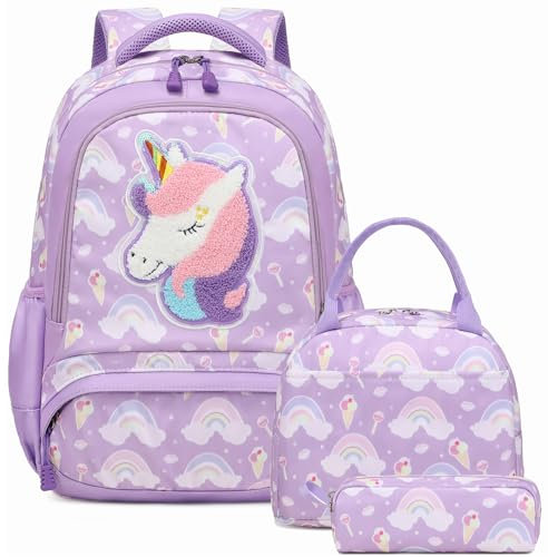 Kinderucksack Einhorn Pailletten Rucksack Kinder Mädchen Schultasche Set Niedliche Kinderrucksäcke Primarschule BookBag Kinder Daypack 3 TLG. Rucksack Backpack Set mit Lunchtüte Federtasche