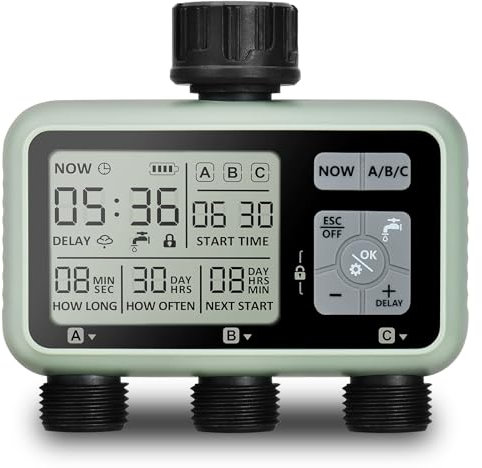 Johgee 3 Zone Water Timer for Irrigation - Sprinkler Timer with 3 Outlets, Auto & Manual Mode, Rain Delay for Lawn & Garden