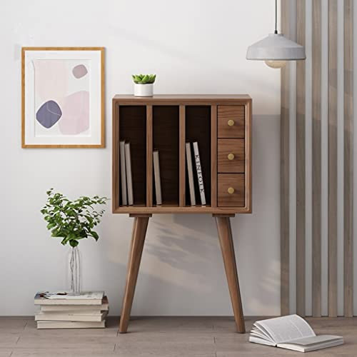 Vinyl Record Storage Table with 3 Drawers Record Holder Shelf, Record Storage Cube Bookcase, Narrow Under Desk Storage Cube Organizer (Color : Light walnut)