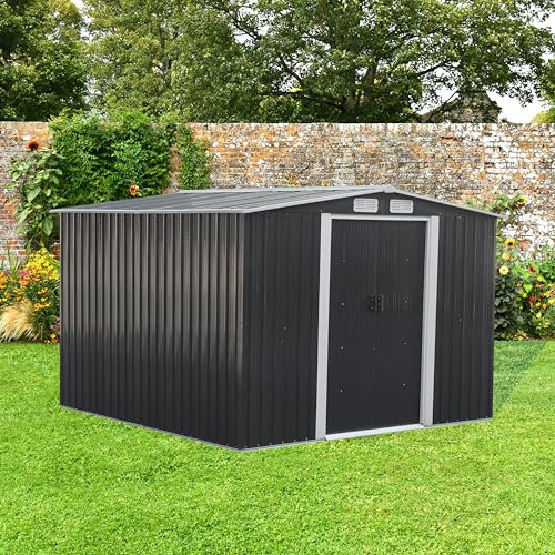 Garden Shed Metal 8' x 8' Storage by Garden Universe Anthracite Grey FREE Base Frame GS8-8AN-Amz