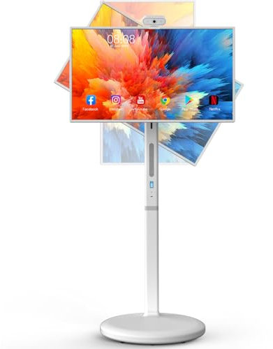 CooLegend 32 Portable TV 1080P Touch Screen Monitor on Wheels, Android OS 13 Built-in Battery, Detachable Camera and Stand, Full Swivel Rotation Rolling Tablet for Kitchen, Bedroom, Outdoors