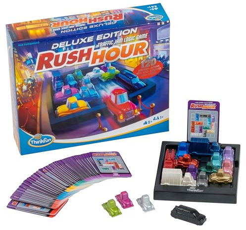 ThinkFun 76617 - Rush Hour - Das bekannte Stau-Spiel in der Deluxe Edition mit Fahrzeugen in Metalloptik, Logikspiel für Erwachsene und Kinder ab 8 Jahren