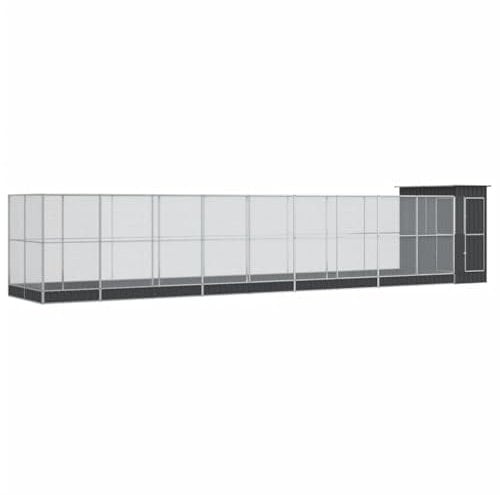 vidaXL Voliere mit Erweiterung Silbern 1037x203x216 cm Stahl, Vogelvoliere, Wellensittichkäfig, großer Vogelkäfig, Vogelkäfig, Papageienkäfig