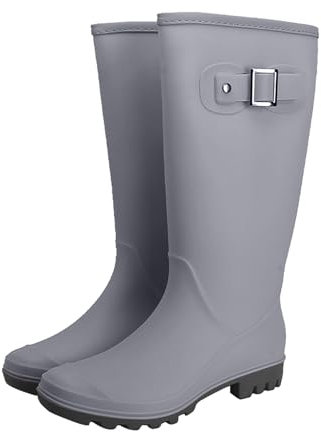 Generico Stivali Da Pioggia Donna Calosce Donna Basse La signora coreana scarpe da pioggia con fibbia fuori dagli alti stivali da acqua antiscivolo scarpe di gomma per Stivali Gomma Pioggia (Grey, 37)
