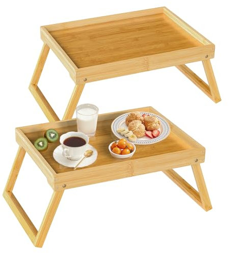 Bandeja de cama con patas plegables, bandeja de bambú para desayuno, para comer, mesa de TV, aperitivos, alimentos, cena, laptop, bandeja de computadora, bandeja de comer, bandeja de servir, color