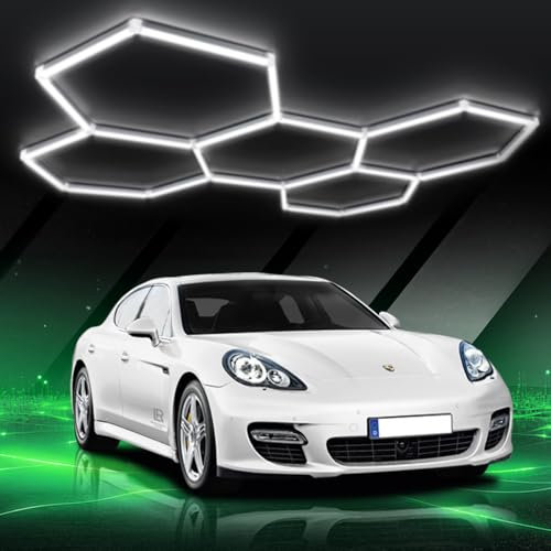Lámpara de techo LED hexagonal para garaje-24pcs luces de tubo, 192W 6500K luces LED de techo conectables para taller, garaje, almacén, gimnasio,sala de lavado para el cuidado del automóvil (5-Hex)