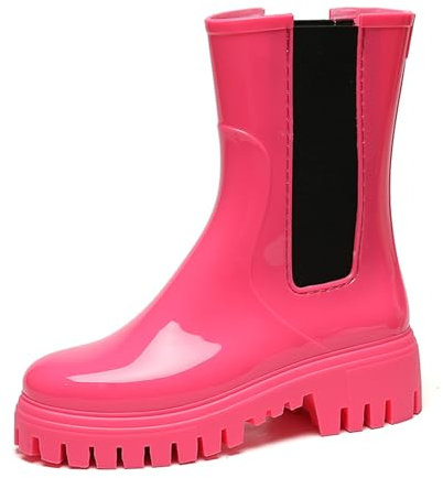 AONETIGER Bottes Caoutchouc Femme Courtes Botte de Pluie Légères Imperméables Chelsea Bottes Antidérapant Wellies Bottines (135 Rose,38EU)