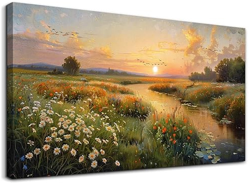 hyidecorart Landschaft Wandbilder Wohnzimmer Wildblumen Gemälde 73x146 cm | Natürliche Landschaften, HD-Druck, Einfach Aufzuhängen, Einfache Montage, Leinwandgewebe, Entspannte Wanddeko, Geschenk