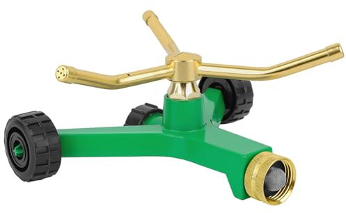 RESTMO Aspersor de metal de 3 brazos con base de rueda, sistema de aspersor giratorio automático de 360 grados para plantas de jardín, camas de flores y patio y riego de área de patio grande