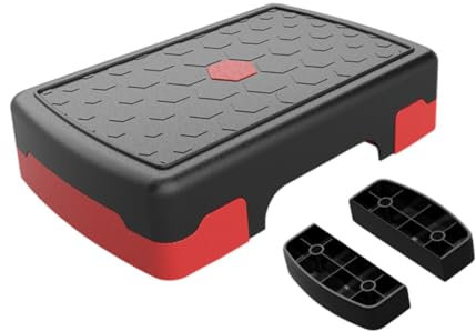 Dickly Aerobic Stepper Übung Schritt Plattform Workout Stepper Balance Board für Kraft, Rot Schwarz mit Riser