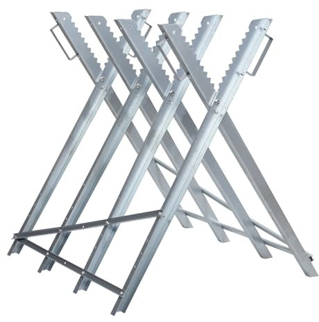 Hebitod Klappbarer Sägebock für Kettensägen, 150 kg Tragkraft, 81x80x80 cm, Verzinktes Metall mit Kettensägen-Halterung, Stabiler Schneidebock für Werkstätten und Sägewerke, Silber