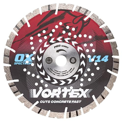 OX Pro V14 - Hoja de diamante para hormigón, 230 mm/22,23 mm, diente turbo en V para corte rápido y larga vida, corta bordillos y losas, pavimentos de hormigón, tejas, ladrillos, materiales de