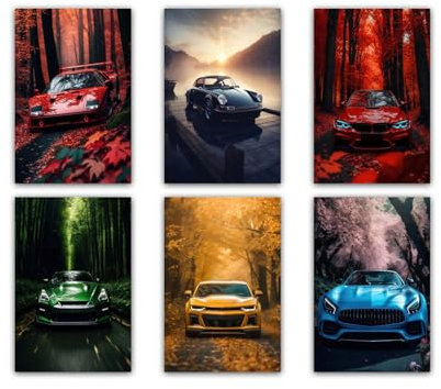 Supercar Posters Moderne Auto Leinwanddrucke Sportwagen Wanddekoration Ästhetische Autos Wandkunst für Jungen Zuhause Schlafzimmer Büro Wohnheim Zimmerdekoration (6 Stück 20 x 30 cm Ungerahmt)