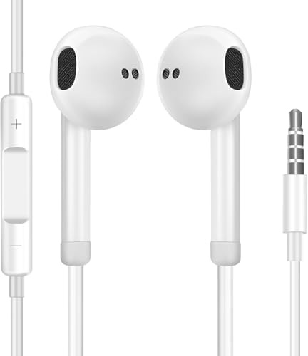 zaanieo Wired Headphones Earbuds with Microphone, Plug in Earbuds Wired with Microphone, Noise Cancelling, in Ear Headphones with Cord, Earphones for Small Ears Milky, Whtie