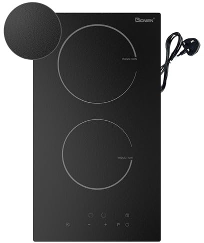 GIONIEN Plug in Induction Hob 2 Rings,Domino Hobs,30cm Electric Cooktop 2800W 13 Amp, Built in Worktop,Black Frosted Ceramic Glass,Double Induction Cooker GIT230F