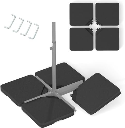 RELAX4LIFE 4 PCS Pied Base de Parasol en Plastique, 4 Dalles carrées de Parasol Déporté Remplissage d'eau 60L/ Sable 80KG avec Poignée, Goupille d'Interconnexion pour Parasol 2-3M