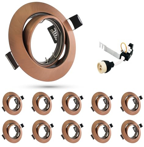 HiBay 10x LED Downlights GU10 LED Spot Lights Round Antique Copper | 360° Tiltable Down Lights for Kitchen Office 240V, 90mm Outer Diameter, 68-83mm Cut-Out Holes, Without Bulb