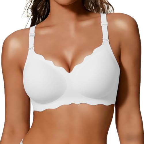 COCOMARTS Jelly Bras for Women No Underwire Wireless Push Up Bra White,L