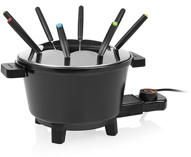 Princess Fondue Black, 1,5L Kapazität, Einstellbarer Thermostat, Keramikbeschichtung, 8 Edelstahlgabeln, Cool-Touch-Griffe, 800W, Rutschfeste Füße, 01.173110.01.001