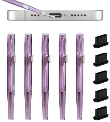 15pcs Charge Charging Port Cleaning Brush& USBC Dust Plug Set Bristle&Hook | Double-Sided Mini Cleaning Brush Tool Anti-Clogging Charger Holder Lightning Port Cleaner for Phones USB C Headphone