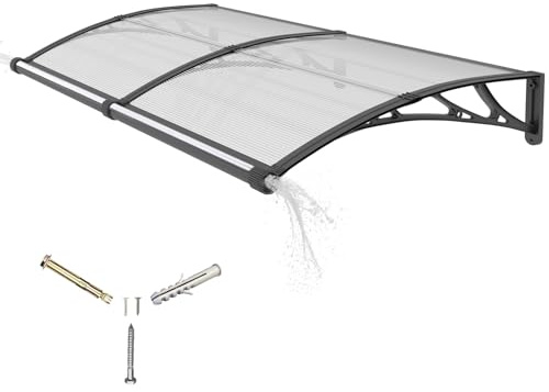 DAWNINGHOMM Vordachfür Haustür 80 x 200 cm, Überdachung mit integriertem Entwässerungssystem, Transparentes Vordachfür UV-, Regen- und Schneeschutz – Ideal für Eingang, Fenster und Terrasse