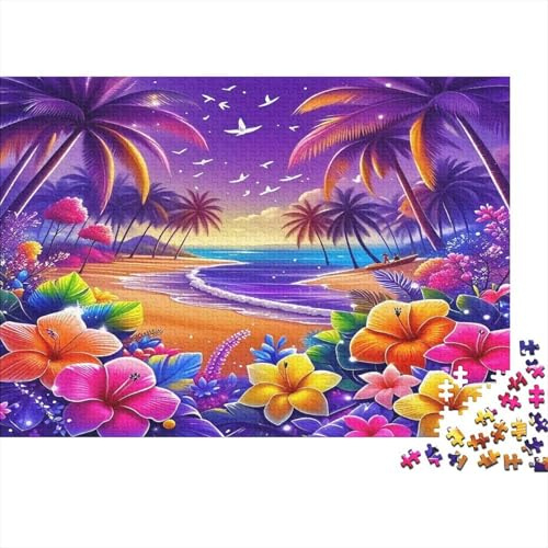 Seaside Scenery Sustainable Detailed Relaxing Beach Palms Jigsaw Puzzle Premium Paper for Men Gifts 52x38cm/1000pcs