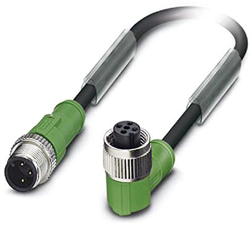 PHOENIX CONTACT SAC-3P-M12MS/0.3-PUR/M12FR Sensor/Aktor-Kabel, 3-Polig, M12 Stecker Gerade, A Kodierung, M12 Buchse Gewinkelt, 0.3m Kabellänge, Schwarz/Grau