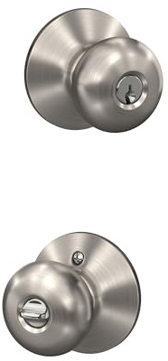 Schlage F51A PLY 619 Plymouth Door Knob, Keyed Entry Lock, Satin Nickel