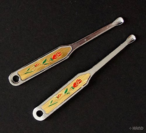 HAND ® A007 Earpick Ear Wax Remover Cleaner Flower Engraved Handle - Set of 2