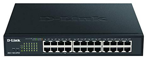 D-Link DGS-1100-24PV2/E Smart Switch Gestito PoE, 24 Porte Gigabit di cui 12 Porte PoE a 100W, 802.3af/at, Supporto VLAN, Funzionalità layer 2, QoS, 802.3az EEE - Cavo di alimentazione UE