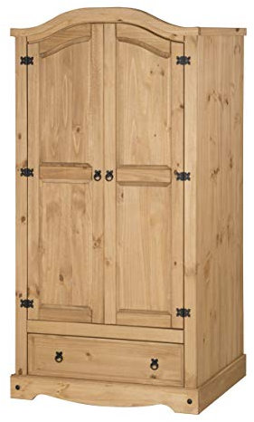 Corona 2 Door 1 Drawer Wardrobe Solid Pine Storage Bedroom Furniture