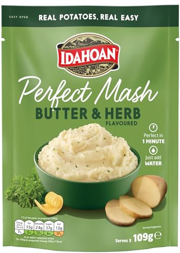 Idahoan Buttery and Herb Flavoured Instant Mash Potato, 1 x 109g Single Pack, Gluten Free, Vegetarian, Cooks in 1 Minute