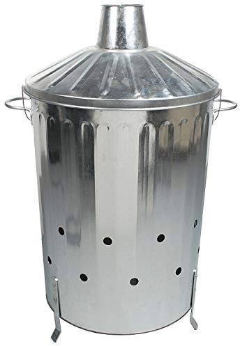 Small Medium Large 15L 60L 90L Litre Metal Galvanised Garden Incinerator Fire Bin Burning Leaves Paper Wood Rubbish Dustbin Made in U. K. (Large 90L INC)