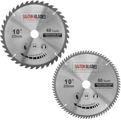 Saxton TCT255MXA Lot de 2 lames de scie circulaire à bois 255 mm pour Bosch Makita Dewalt