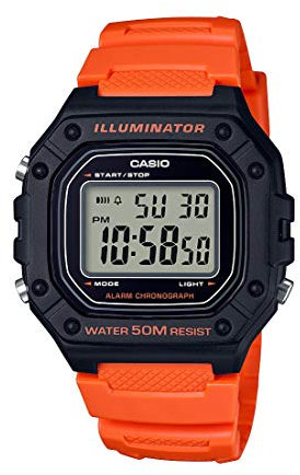 Casio W218H Series | Men’s Digital Watch | 50M WR | 1/100 Second Stopwatch | 100 SEC Chronograph | LED Backlight | Countdown Timer | Daily Alarm | Hourly Time Signal | 7 Year Battery, Black/Orange,