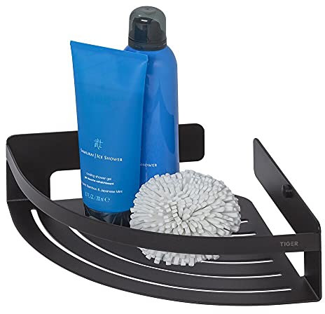 Tiger Caddy Etagère de Douche d'angle pour Douche pour Articles de Salle de Bains, Noir, 22,4 x 7 x 22,4 cm