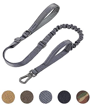 EXCELLENT ELITE SPANKER Tactical Dog Leash Heavy Duty 5-6FT Adjustable No Pull Military Bungee Dog Leash Elastic Leads Rope with 2 Padded Control Handle for Medium Large X-Large Dog(Grey)