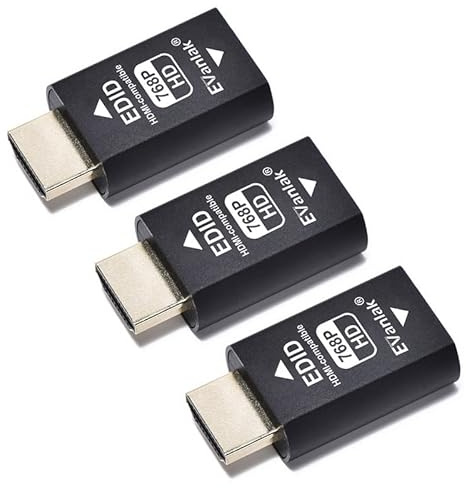 EVanlak Hdmi Edid Emulator Passthrough Eliminated Emulator Adapter 3rd Generrtion Work with Mac Thunderbolt to HDMI Switches/Extender/AV Receiver/Video Splitters -1024X768@60hz 3pack