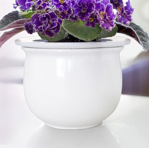 African Violet Pots Self Watering – 6.5”W x 4.6”H Ceramic Self Watering Pots for Indoor Plants with Glazed White Outer Pot & Absorbent Inner Pot for Easy Plant Care