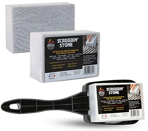 Better Grillin - Limpiador para parrilla de piedra y asa, protege las manos y las uñas cuando se respira la parrilla con tres piedras de fregado