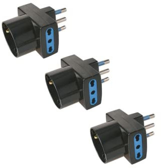 POLYPOOL | Adattatori Presa Schuko Tedesca e Italiana 16A 2P+T e 1 Presa 10-16A 2P+T (Standard IT 10A e Tedesco 16A Terra Laterale) 3 PP0468.13