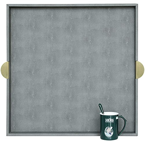 HofferRuffer Extra großes quadratisches Serviertablett, elegantes Kunstleder-Ottoman-Tablett mit goldfarbenen Griffen, zum Servieren von Tee, Kaffee oder Frühstück im Bett, 60 x 60 cm (großes Quadrat)