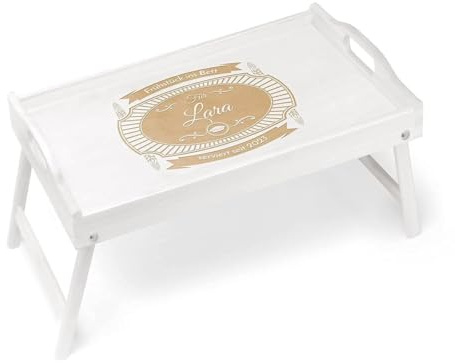 Maverton Frühstückstablett mit Gravur, Betttisch mit Griffen klappbar, Weiß | Klappbare Beine, erhöhter Rand, Weiß, Geburtstagsgeschenk für Frauen, Einzugsgeschenke, Frühstücken