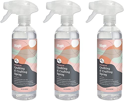 Magic Premium Quilting & Crafting Sprühflasche - Stoffspray zum Schneiden, Knicken & Nähen - Beste Presssprühstärke zum Quilten zum Abflachen von Nähten & Falten - Faltenspray (16 Unzen) 3er Pack